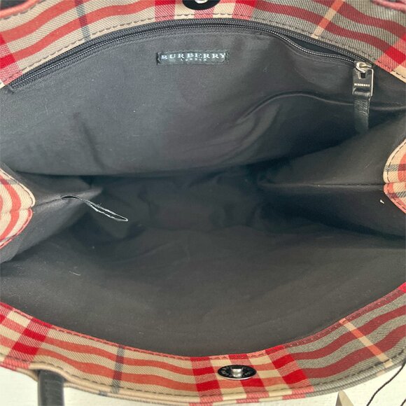 BURBERRY Nova Check Hand Bag Canvas Red Tote - Picture 6 of 13
